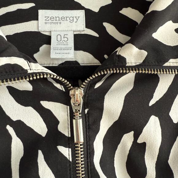 Chicos Zip Front Collared Dress Black White Animal Print Workwear - Picture 5 of 9